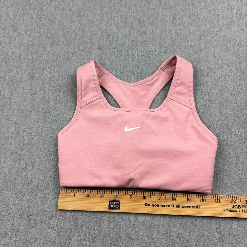 Nike Sports Bra Womens XS Pink Swoosh Medium Support Padded Gym Yoga Running Top